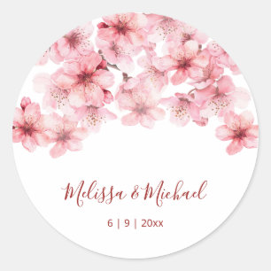 Cherry Blossom Pink White Wedding Classic Round Sticker