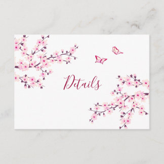 Cherry Blossom Pink White Wedding Details Enclosure Card