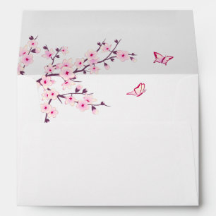 Cherry Blossom Pink White Wedding Envelope