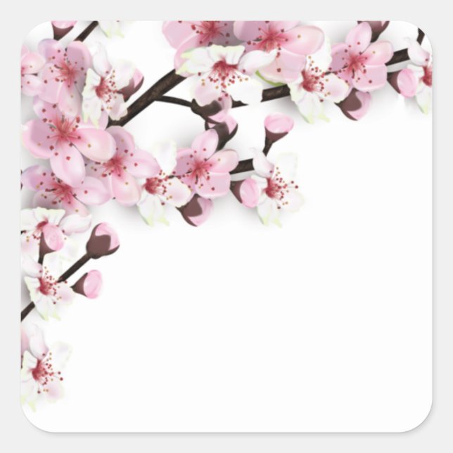 Cherry Blossom Pink White Wedding Favour Stickers (Front)