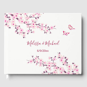 Cherry Blossom Pink White Wedding Guest Book