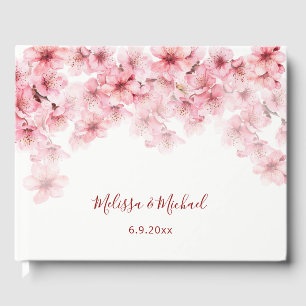 Cherry Blossom Pink White Wedding Guest Book