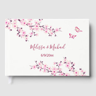Cherry Blossom Pink White Wedding Guest Book