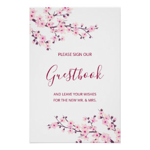 Cherry Blossom Pink White Wedding Guestbook 