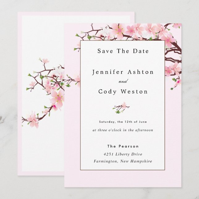 Cherry Blossom Pink White Wedding Invitation (Front/Back)