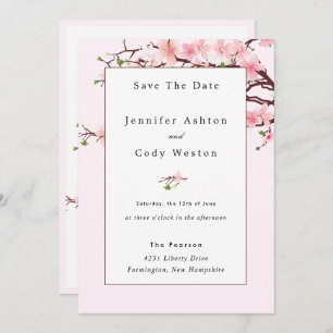 Cherry Blossom Pink White Wedding Invitation