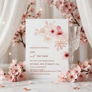 Cherry Blossom Pink White Wedding Invitation
