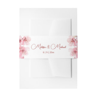 Cherry Blossom Pink White Wedding Invitation Belly Band
