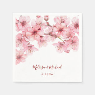 Cherry Blossom Pink White Wedding Napkin