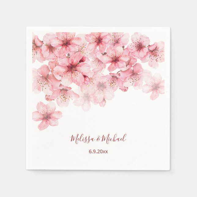 Cherry Blossom Pink White Wedding Napkin (Front)