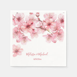 Cherry Blossom Pink White Wedding Napkin