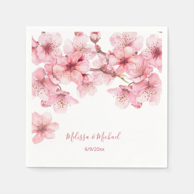 Cherry Blossom Pink White Wedding Napkin (Front)