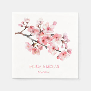 Cherry Blossom Pink White Wedding Napkin