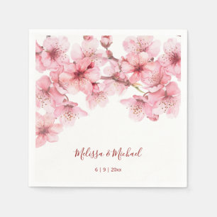 Cherry Blossom Pink White Wedding Napkin