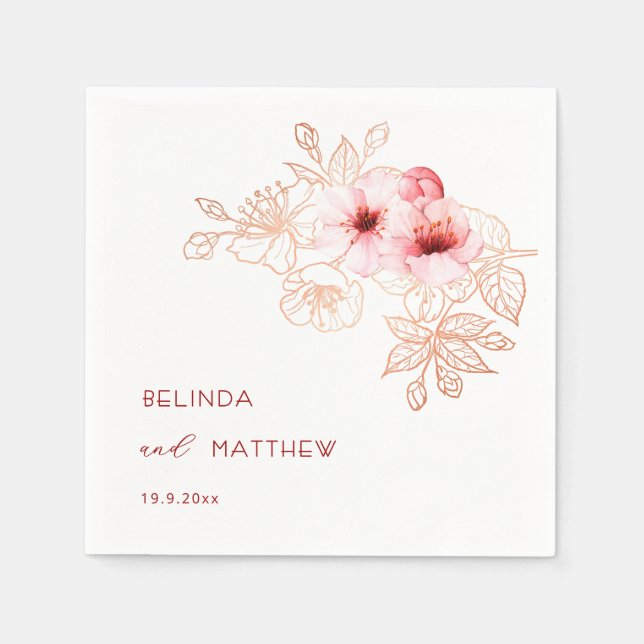 Cherry Blossom Pink White Wedding Napkin (Front)
