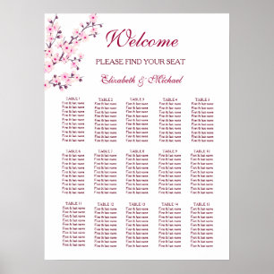 Cherry Blossom Pink White Wedding Seating Chart