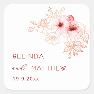 Cherry Blossom Pink White Wedding Square Sticker