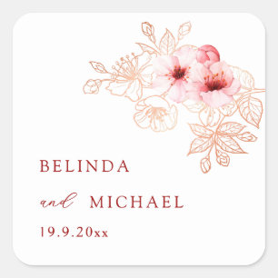 Cherry Blossom Pink White Wedding Square Sticker