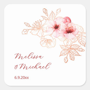 Cherry Blossom Pink White Wedding Square Sticker