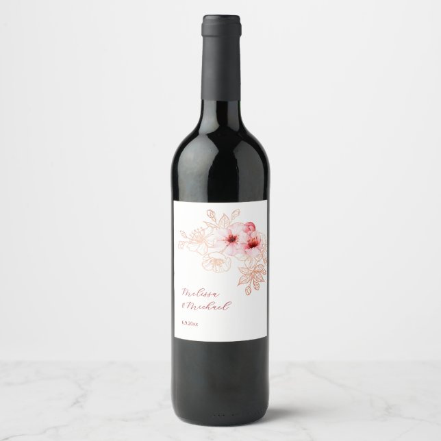 Cherry Blossom Pink White Wedding Wine Label (Front)