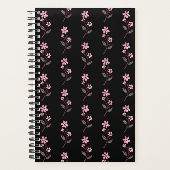 Cherry Blossom Planner - Black Pattern (Front)
