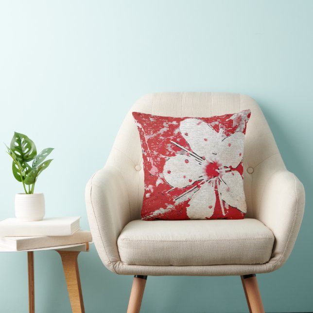 Cherry blossom poetry red white elegant sakura cushion (Chair)