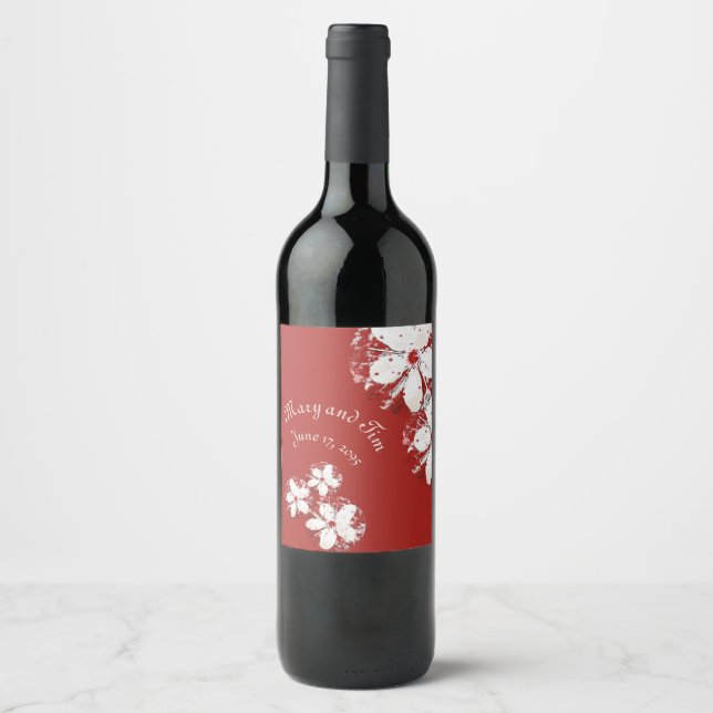 cherry blossom poetry red white elegant sakura wine label (Front)