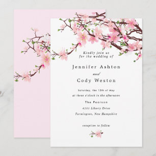 Cherry Blossom Pretty Pale Pink Wedding Invitation