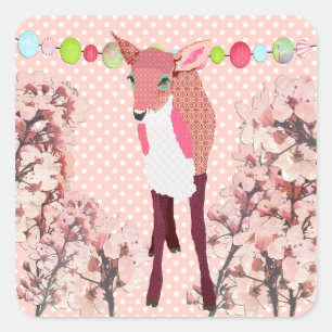 Cherry Blossom Pretty Pink Fawn Square Sticker