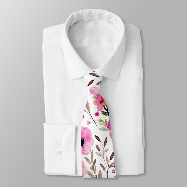 Cherry Blossom Pretty Pink Floral  Tie (Tied)