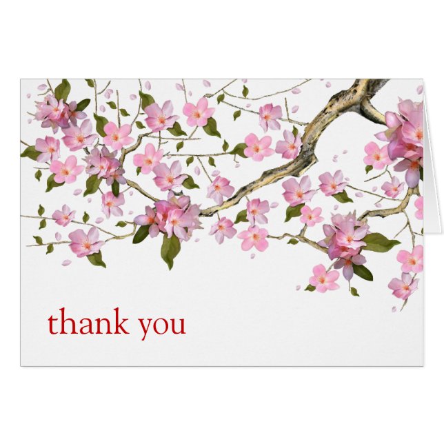 Cherry Blossom Pretty Thank You Greeting Card (Front Horizontal)