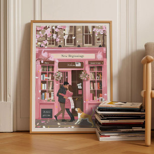 Cherry Blossom Print Bookshop Print Coffee Print 