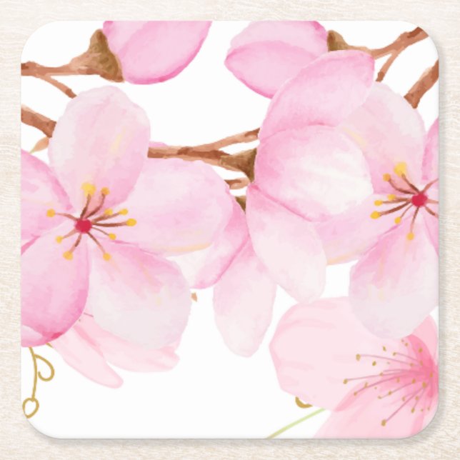 Cherry Blossom Print  Square Paper Coaster (Front)