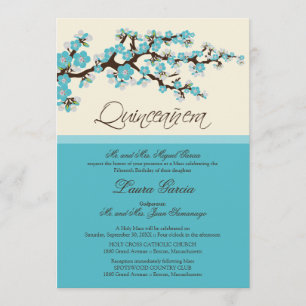 Cherry Blossom Quinceanera Invitation (aqua)