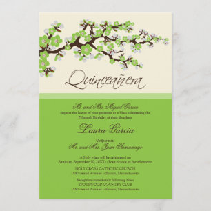 Cherry Blossom Quinceanera Invitation (green)