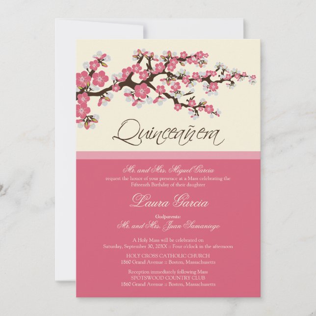 Cherry Blossom Quinceanera Invitation (pink) (Front)