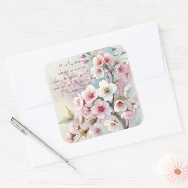 Cherry Blossom & Quote Square Sticker (Envelope)