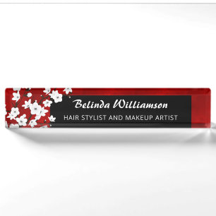 Cherry Blossom Red Black And White Hair And Makeup Nameplate