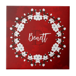 Cherry Blossom Red Black White Tile