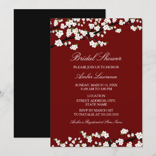 Cherry Blossom Red Bridal Shower Invitation