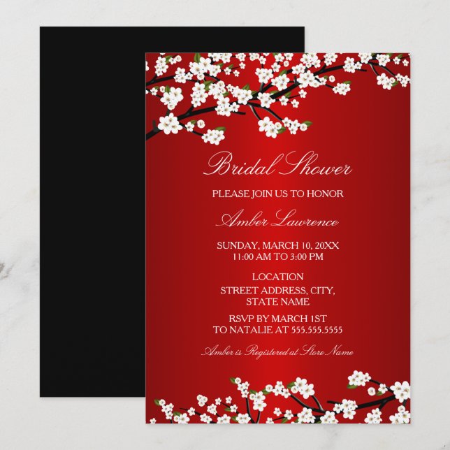 Cherry Blossom Red Bridal Shower Invitation (Front/Back)