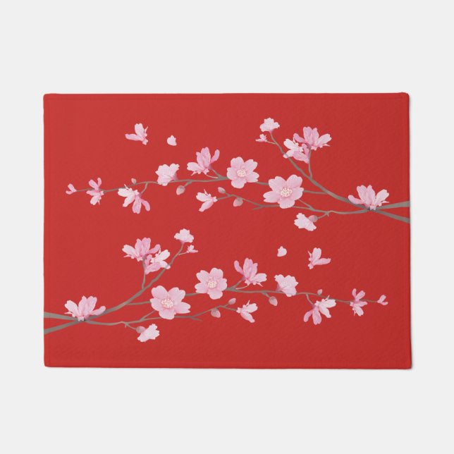 Cherry Blossom - Red Doormat (Front)