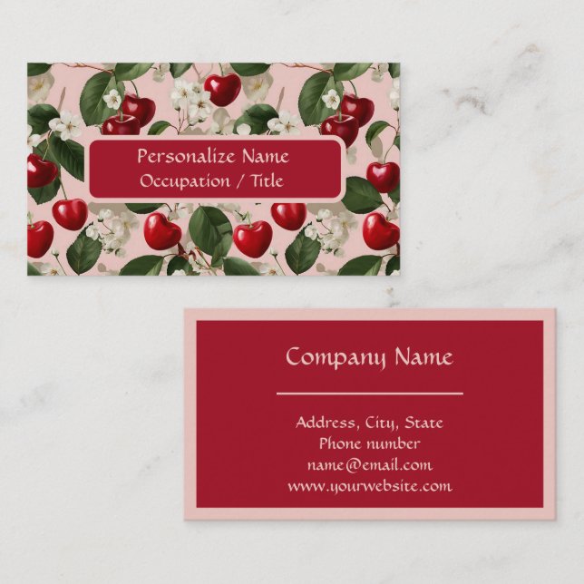Cherry Blossom Red Fruit Floral Pattern  Business Card (Front/Back)