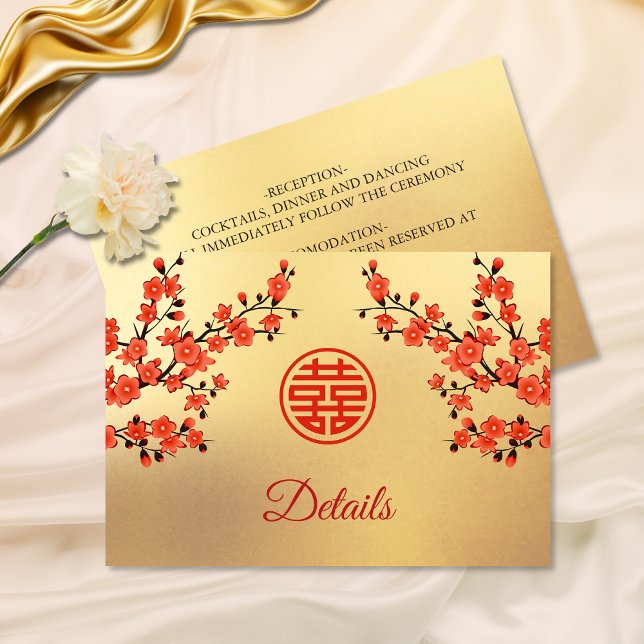 Cherry Blossom Red Gold Chinese Wedding  Enclosure Card (Creator Uploaded)