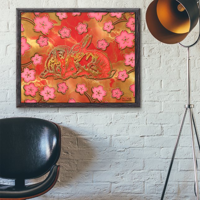 Cherry Blossom Red Gold Rabbit Chinese New Year Poster (Creator Uploaded)