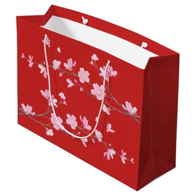 Cherry Blossom - Red Large Gift Bag (Back Angled)