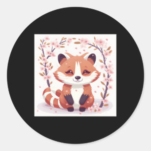 Cherry Blossom Red Panda Adorable Classic Round Sticker