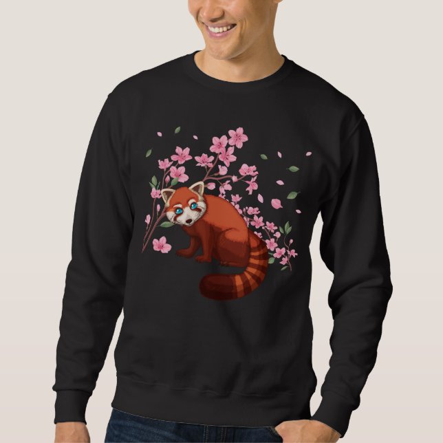 Cherry Blossom Red Panda Japanese Sakura Tree Sweatshirt (Front)