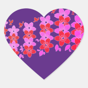 Cherry Blossom Red Pink Heart Sticker