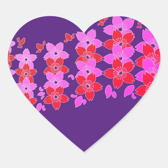 Cherry Blossom Red Pink Heart Sticker (Front)